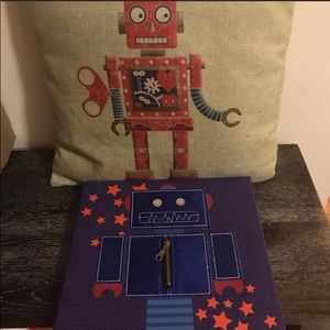Robot wall art and throw pillow